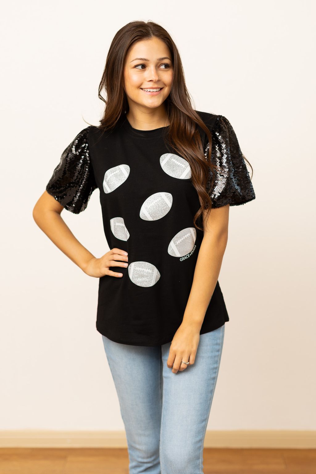 Glitter Football on Princess Top, Black