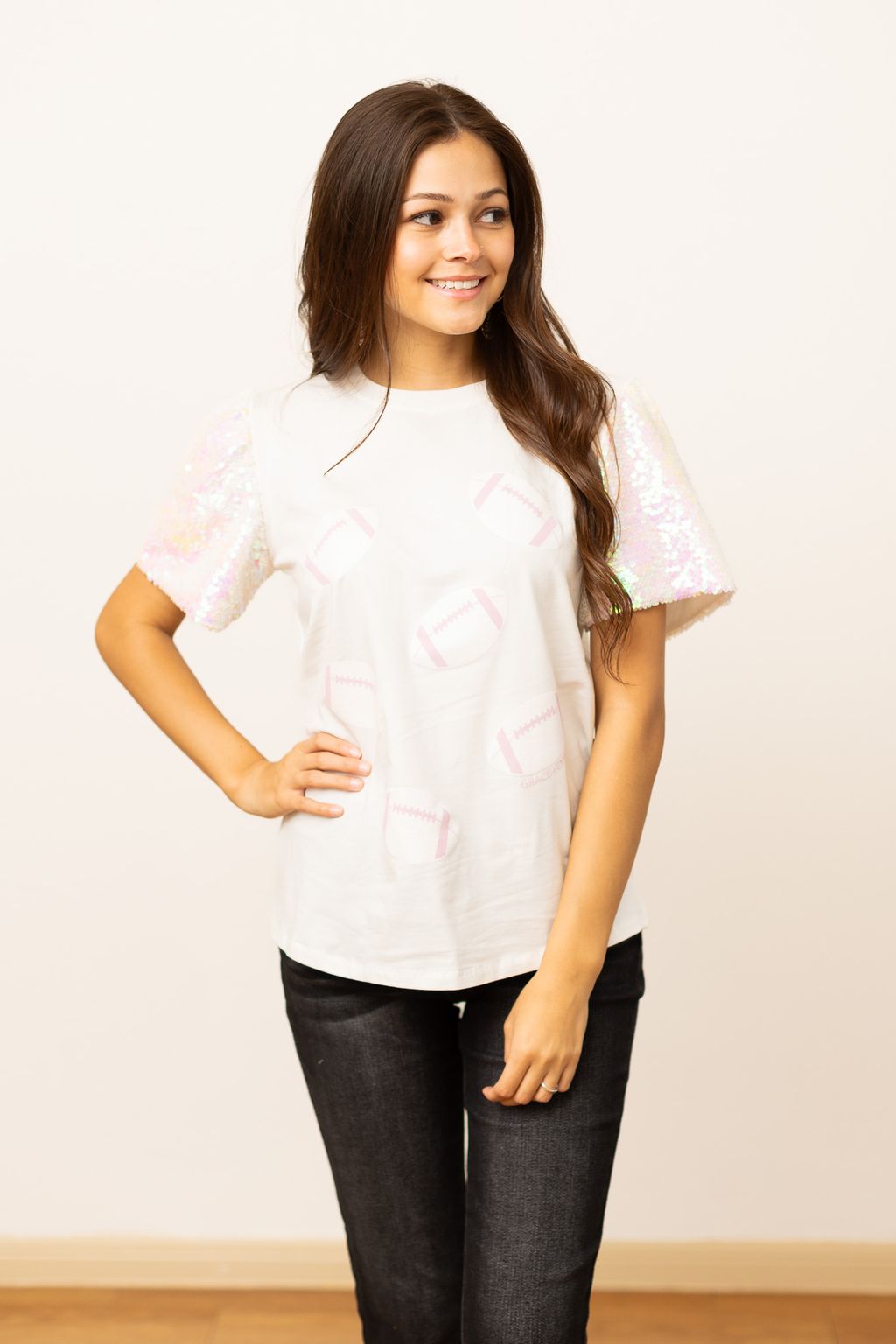 Footballs on Princess Top, White