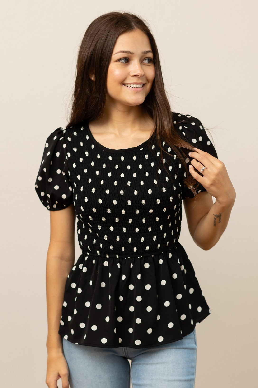 Polka Dot Smocked Blouse