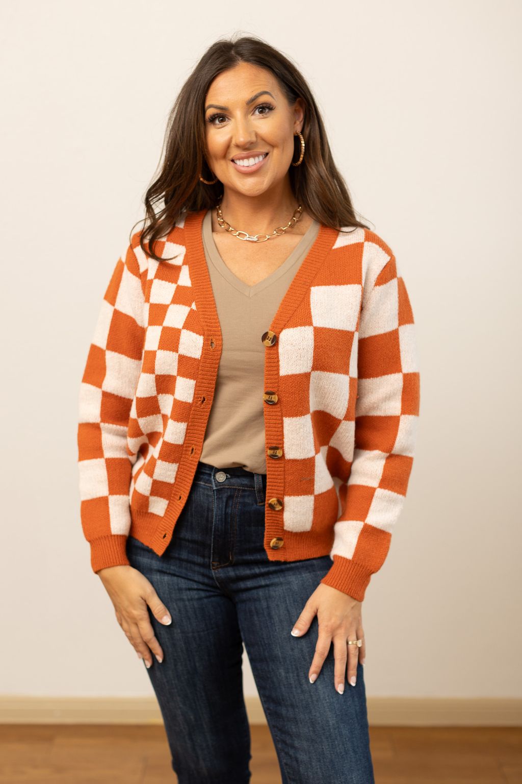 The Ophelia Orange Checkered Cardigan