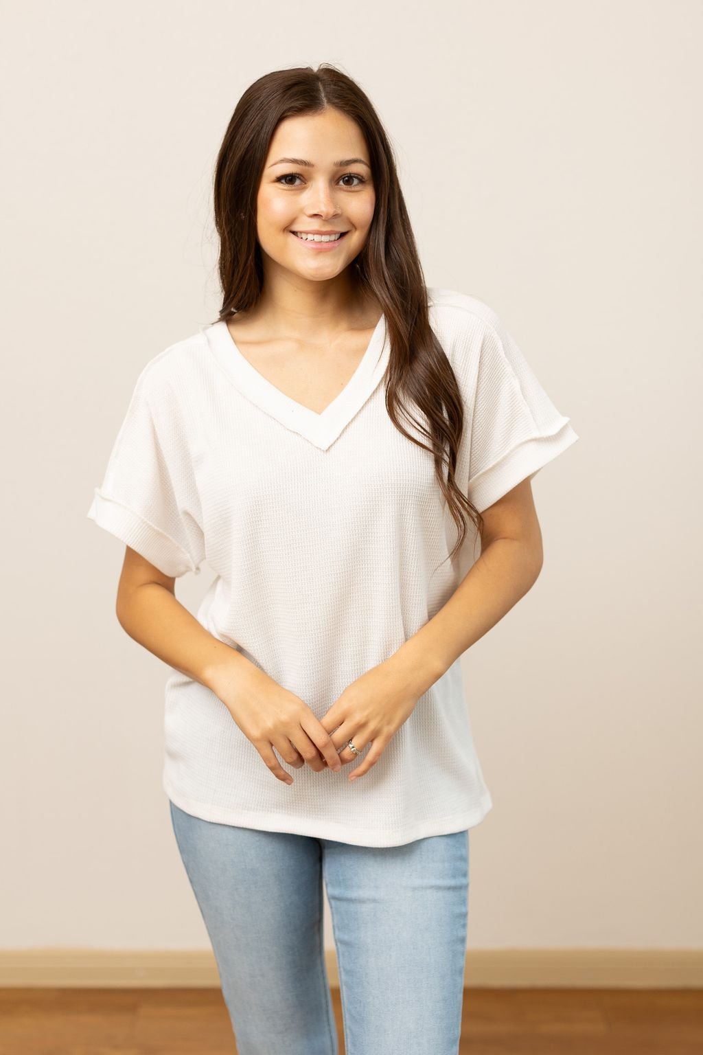 Lucy Waffle Knit Top, White