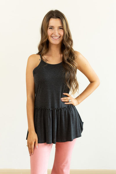 Amanda Tank Top With Ruffle Waist, Grey