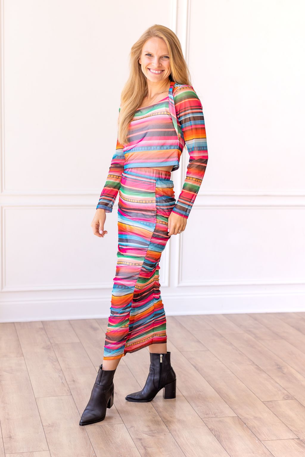 Southwestern Serape Mesh Midi Skirt