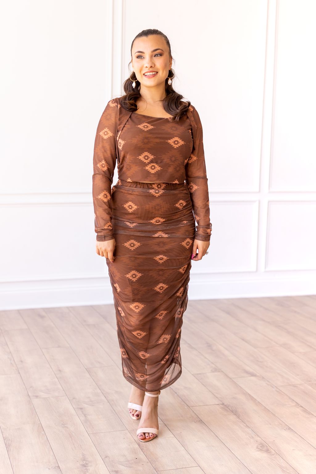 Southwestern Aztec Mesh Top, Brown