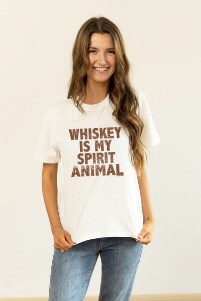 Whiskey is my Spirit Animal Tee, White