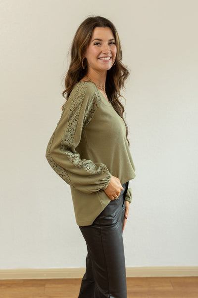 Sage Waffle Knit Top