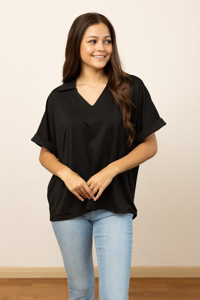 Cara Collared Top, Black