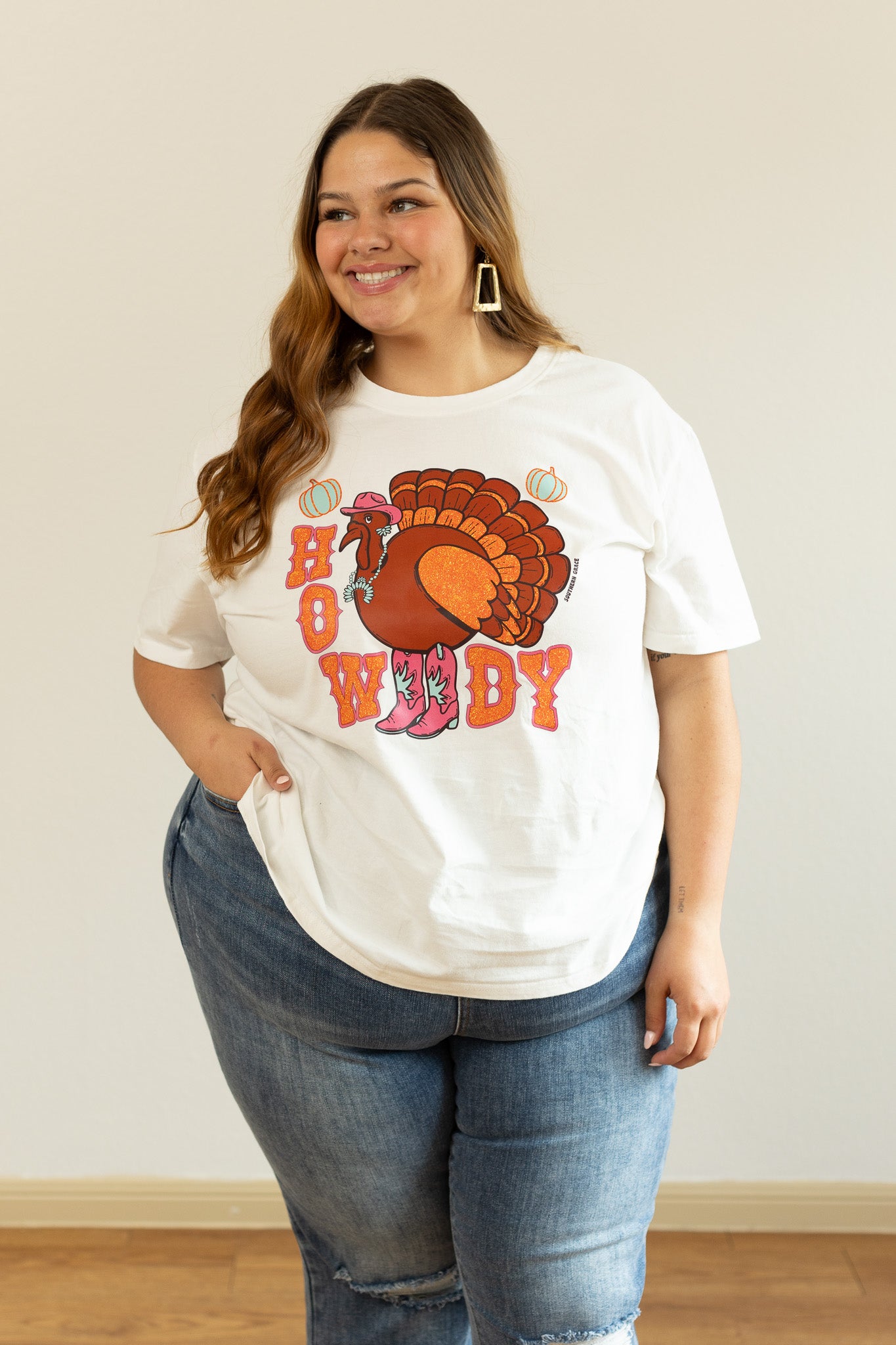 Howdy Turkey on White Blank Tee Shirt