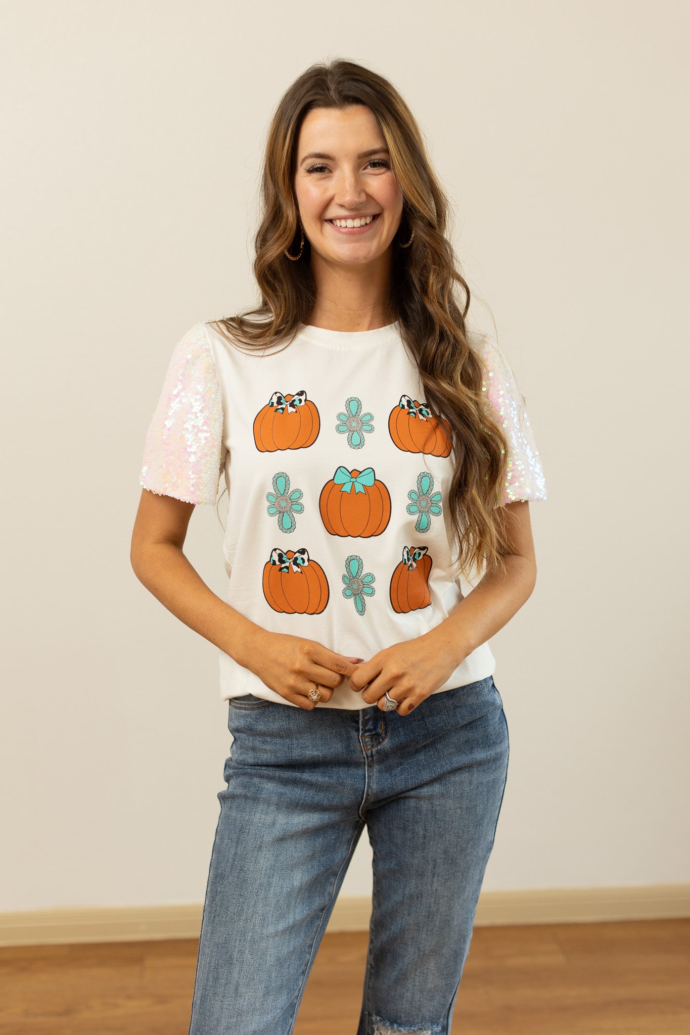 Western Pumpkins on Princess Top, White