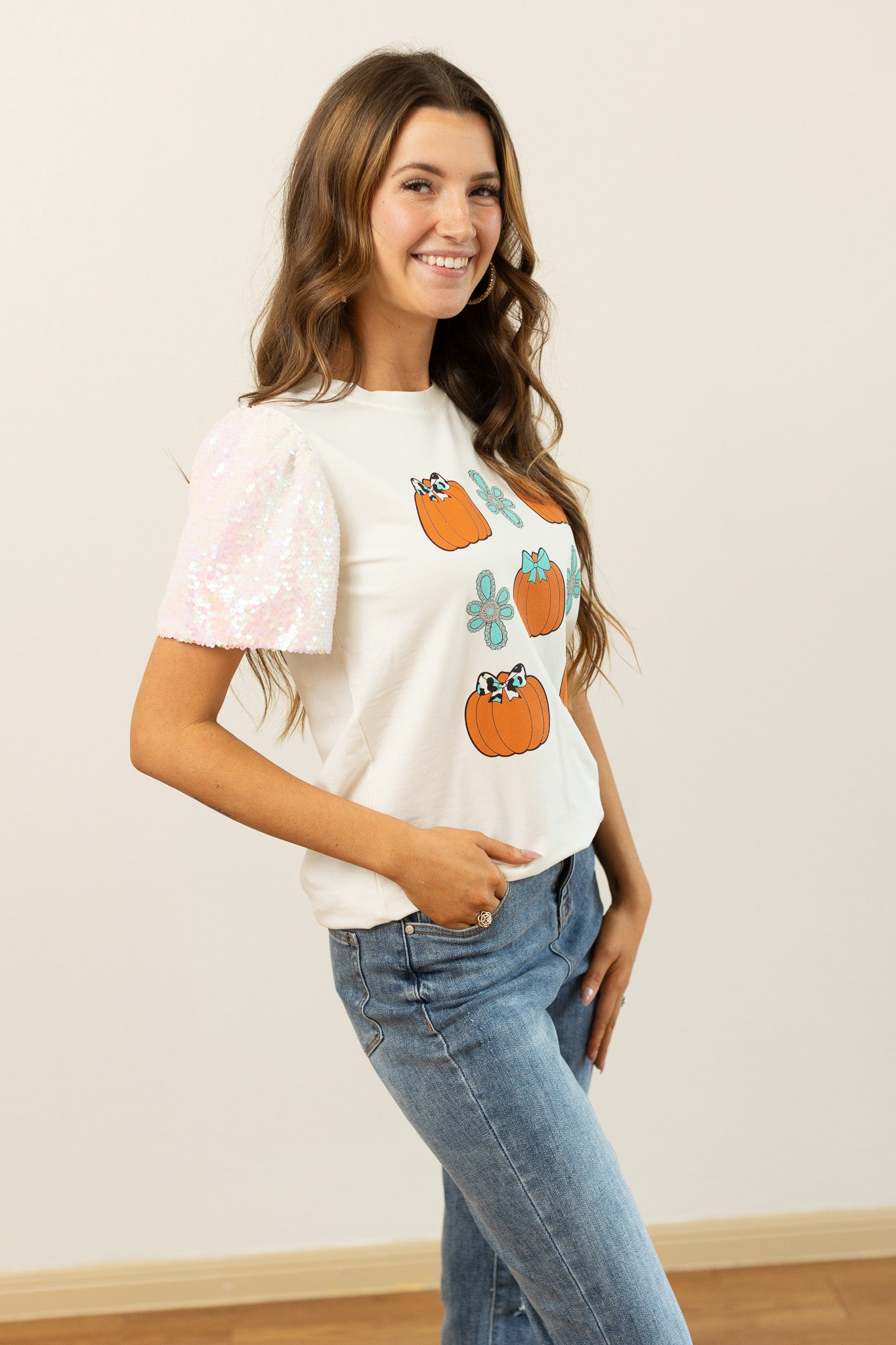Western Pumpkins on Princess Top, White