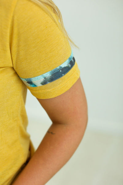 Cactus and Turquoise on Mustard Tee with Cowprint