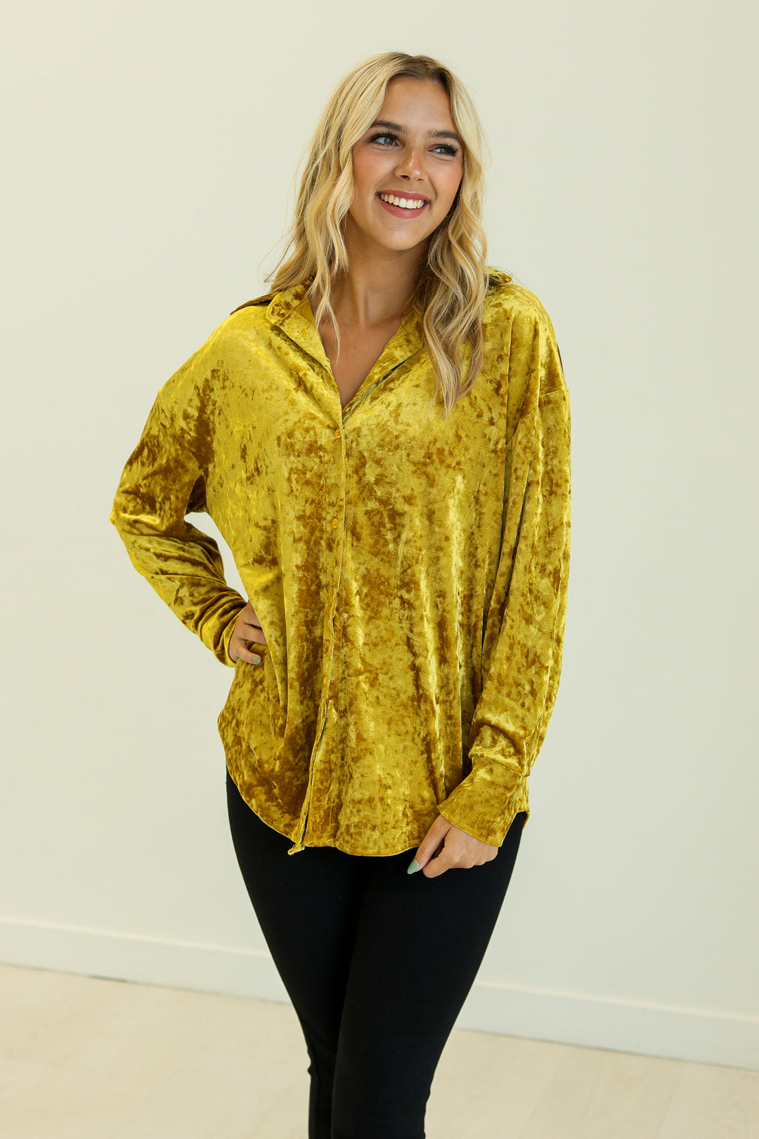 yellow velvet shirt