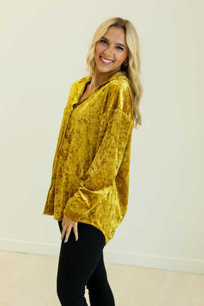 Kathryn Classic Button-Up, Mustard Velvet