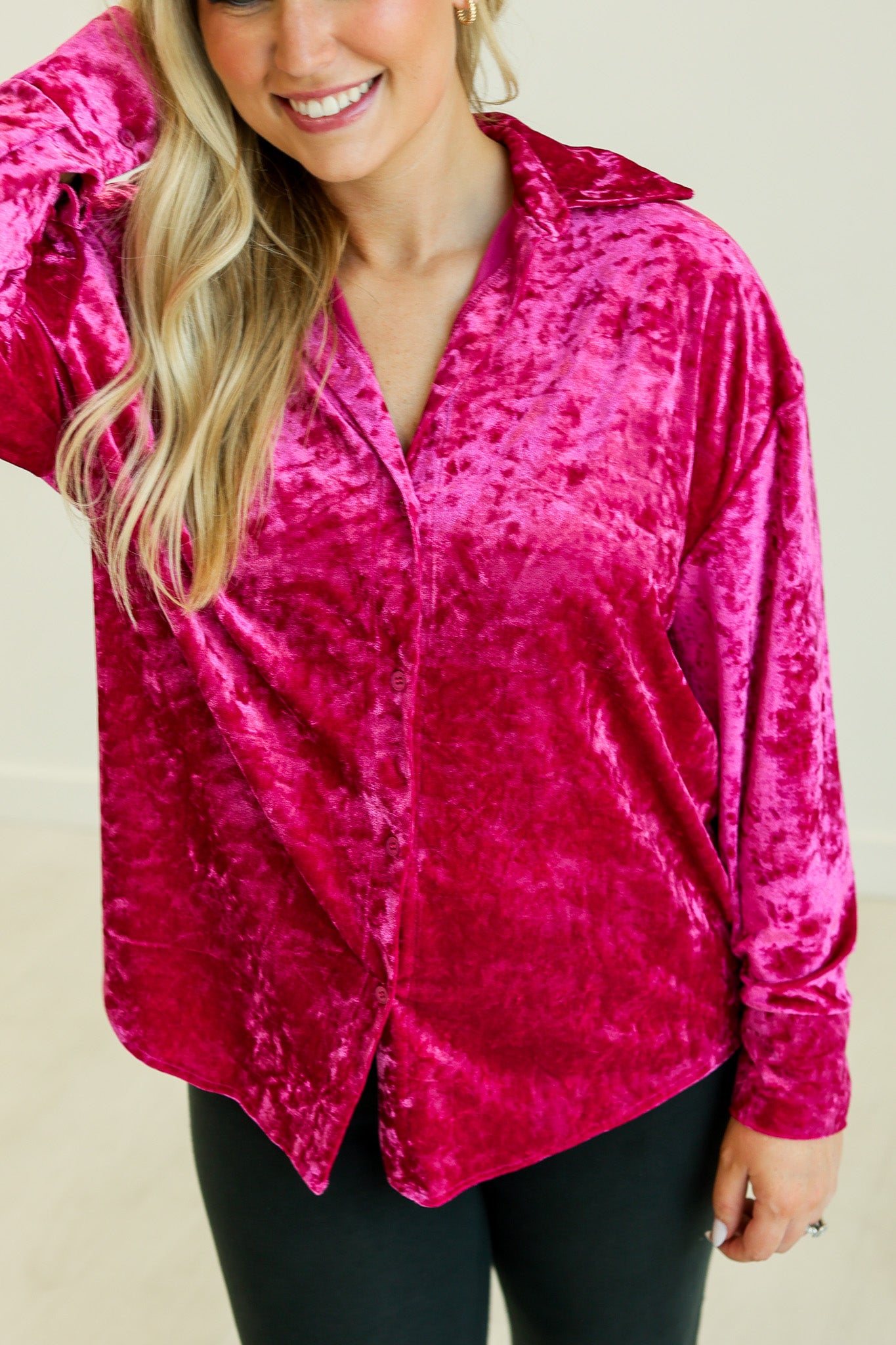 Kathryn Classic Button-Up, Pink Velvet