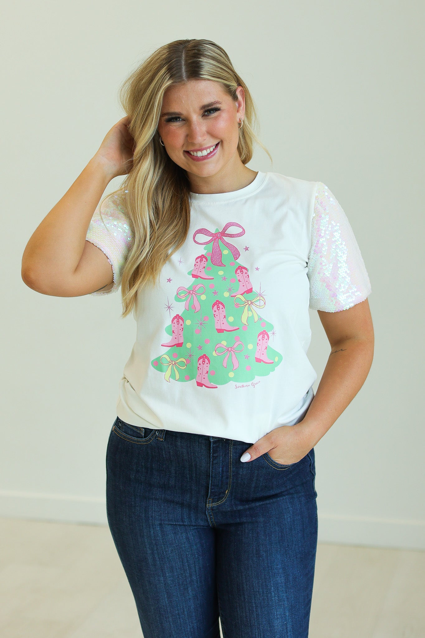 Christmas Tree on Princess Top, White