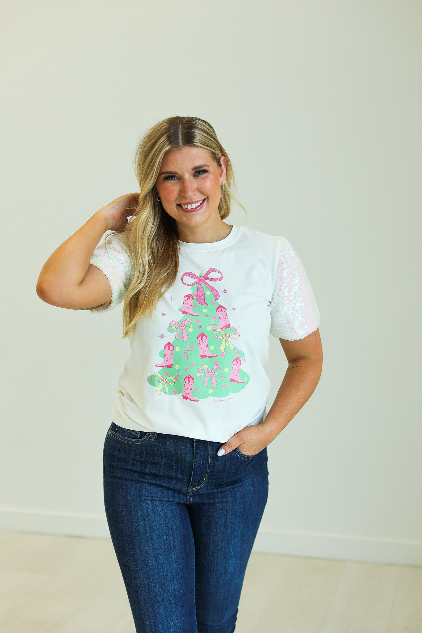 Christmas Tree on Princess Top, White