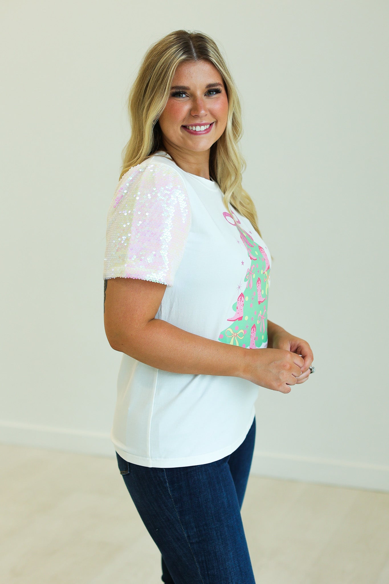 Christmas Tree on Princess Top, White