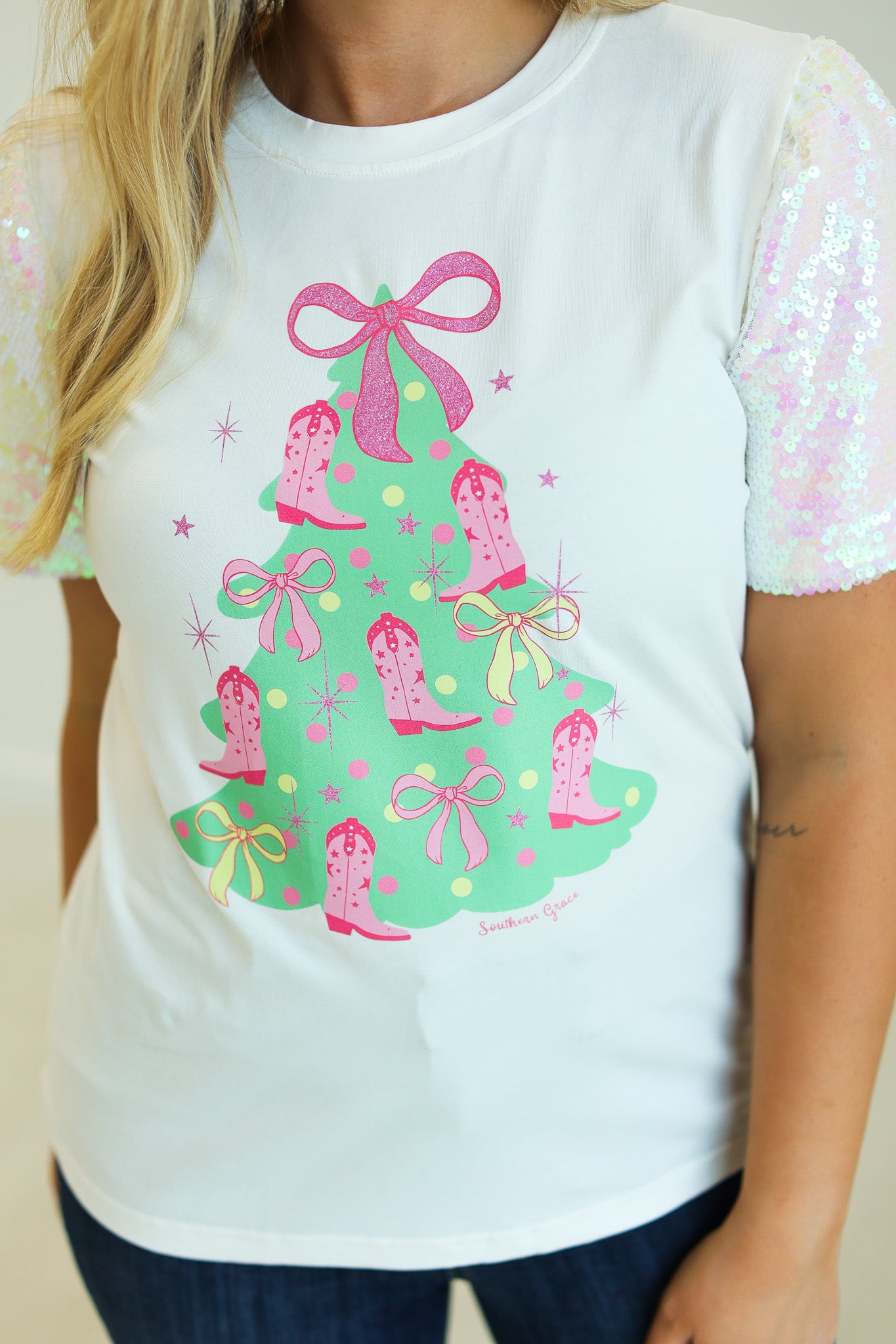 Christmas Tree on Princess Top, White