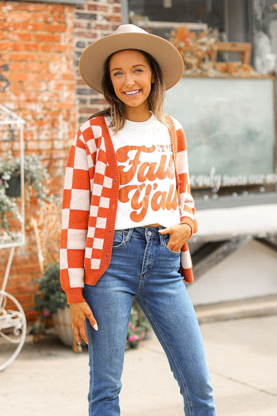 The Ophelia Orange Checkered Cardigan