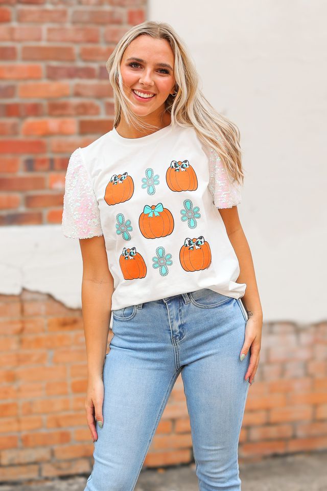 Western Pumpkins on Princess Top, White