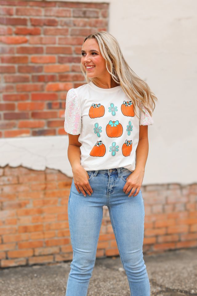 Western Pumpkins on Princess Top, White
