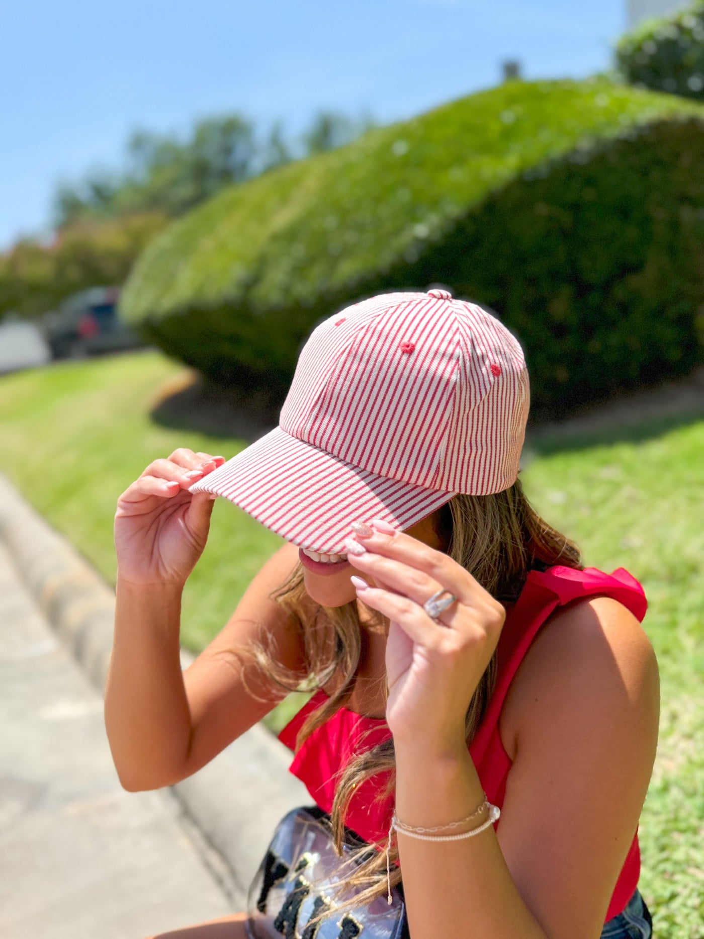 White Hat With Red Stripes