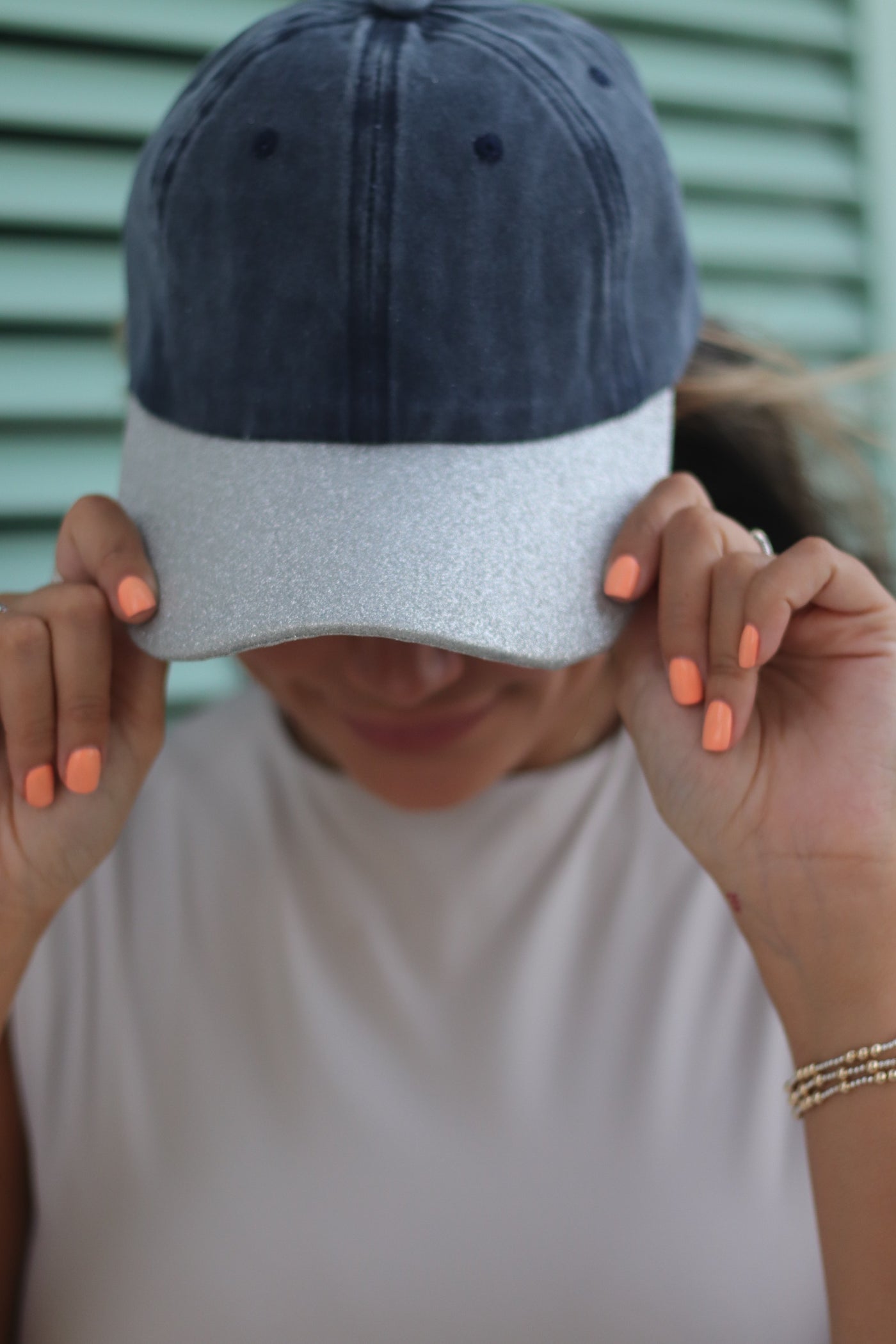 Navy Hat with Silver Glitter Bill