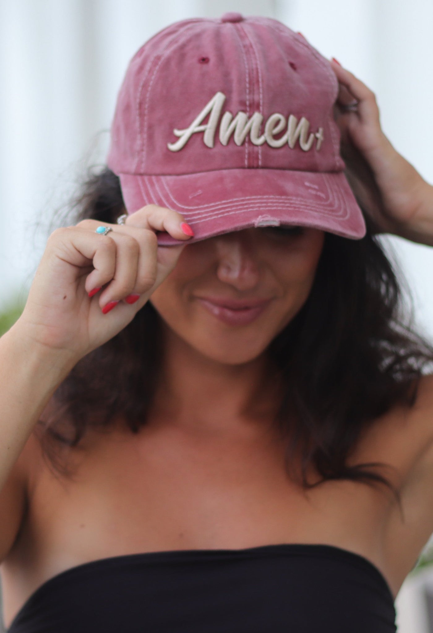 Cream Amen Embroidery on Maroon Hat