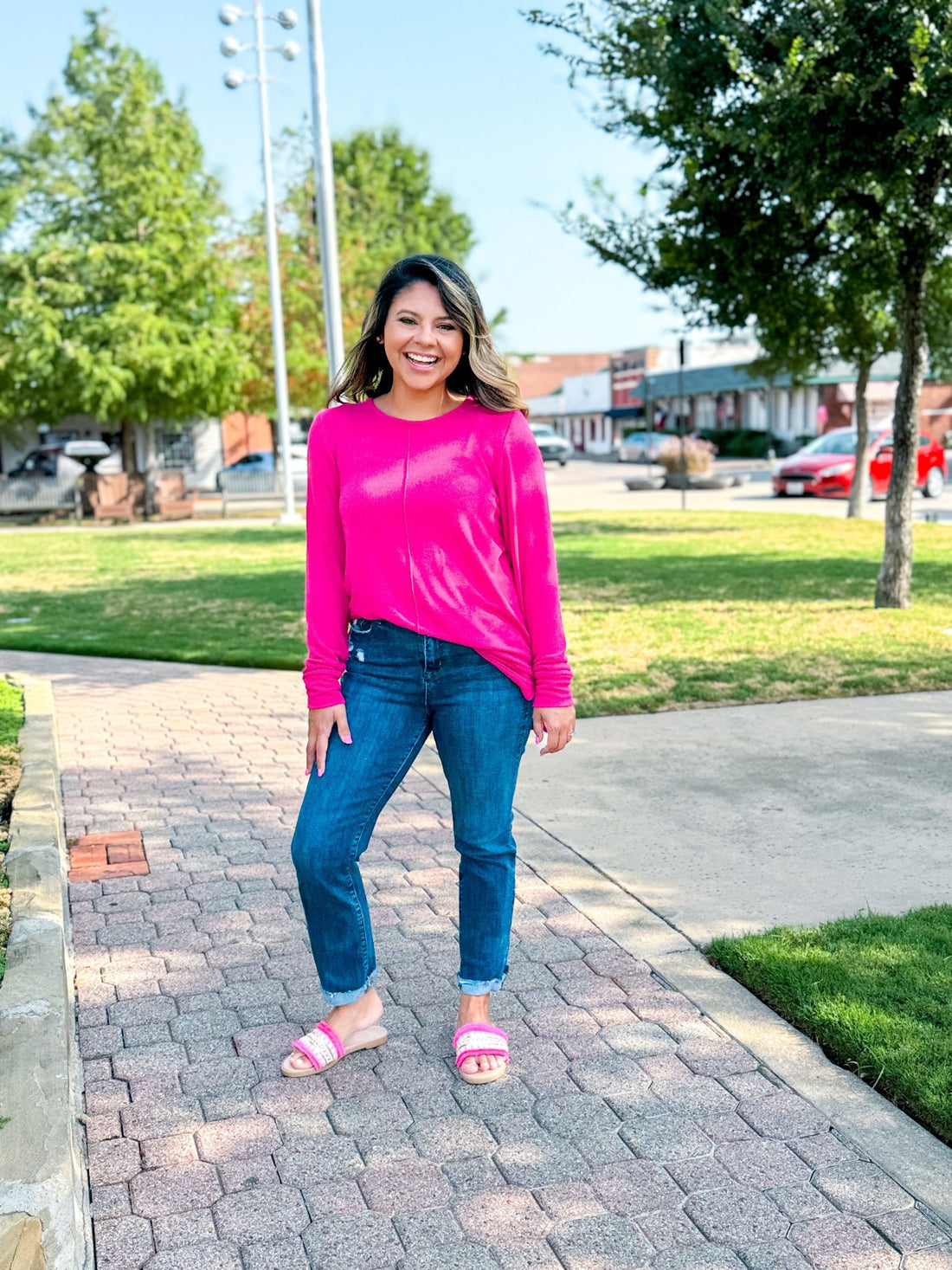 Hot Pink Top Knit Tunic with Front Seam