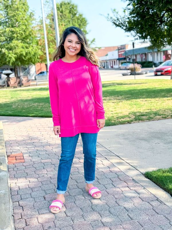 Hot Pink Top Knit Tunic with Front Seam