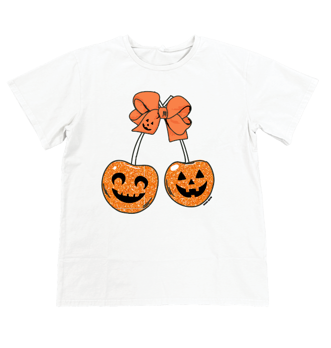 Girl's Cherry Pumpkin White Cuff Tee.