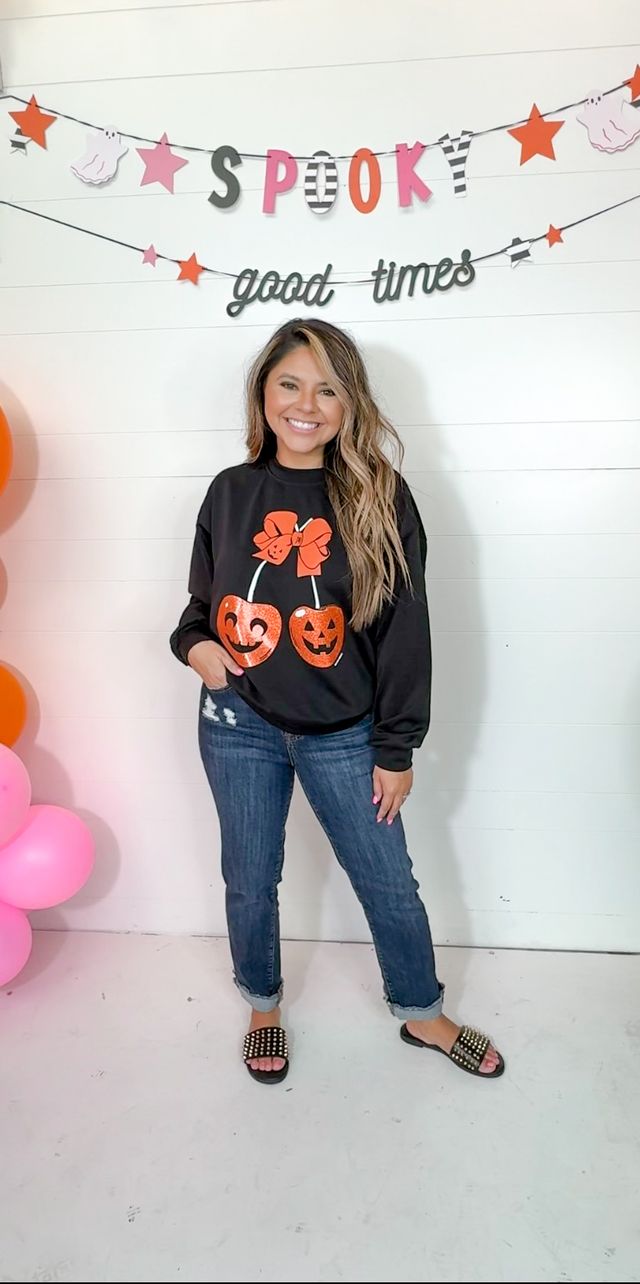 (WEB) Cherry Pumpkin Black Athletic Sweatshirt