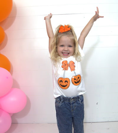 Girl's Cherry Pumpkin White Cuff Tee.