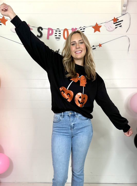 (WEB) Cherry Pumpkin Black Athletic Sweatshirt