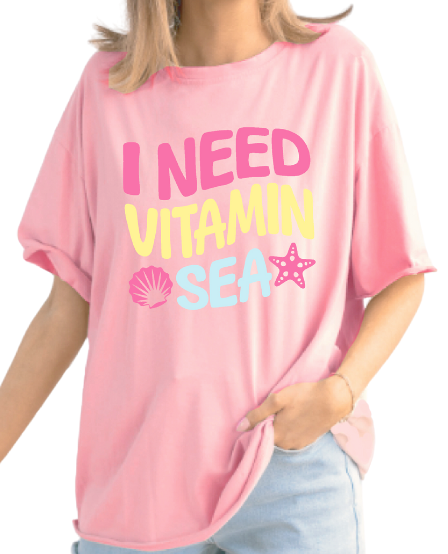 I Need Vitamin Sea On Pink Relaxed Fit Tee