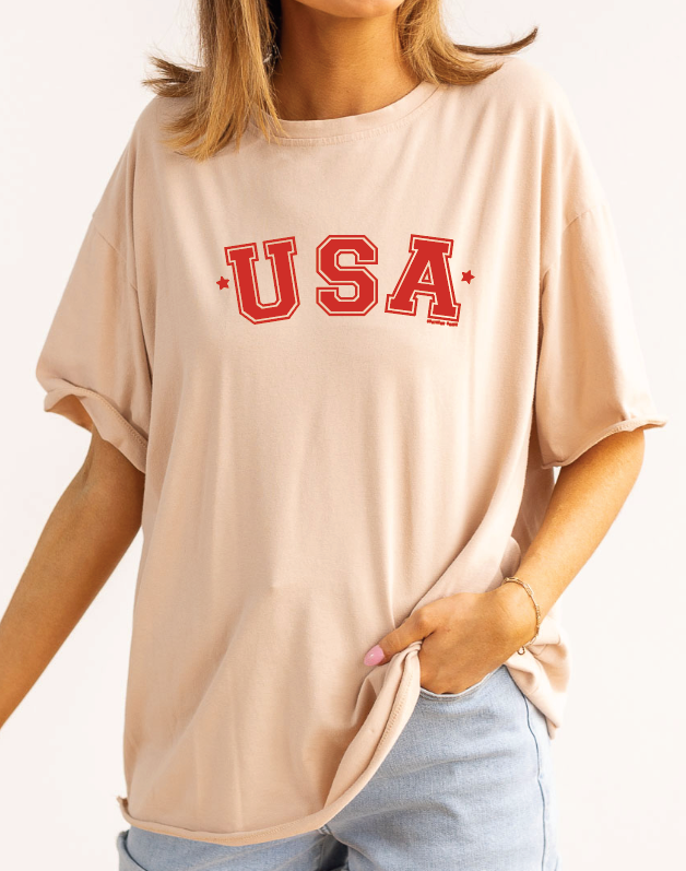 USA On Beige Relaxed Fit Tee