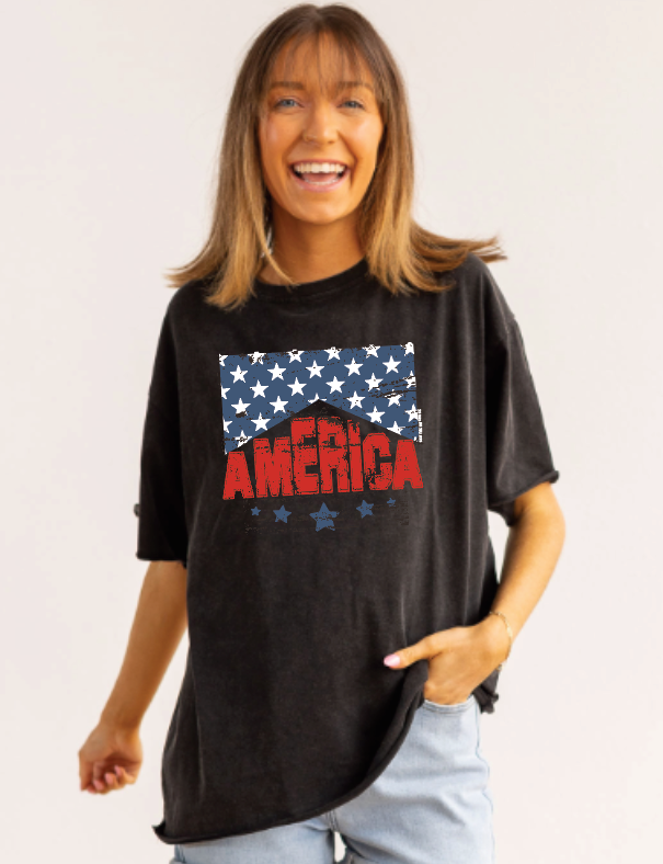 America On Black Wash Relaxed Fit Tee