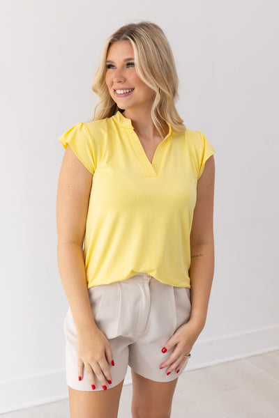 Nicole V-Neck Top, Yellow