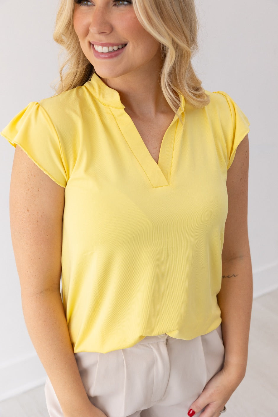 Nicole V-Neck Top, Yellow