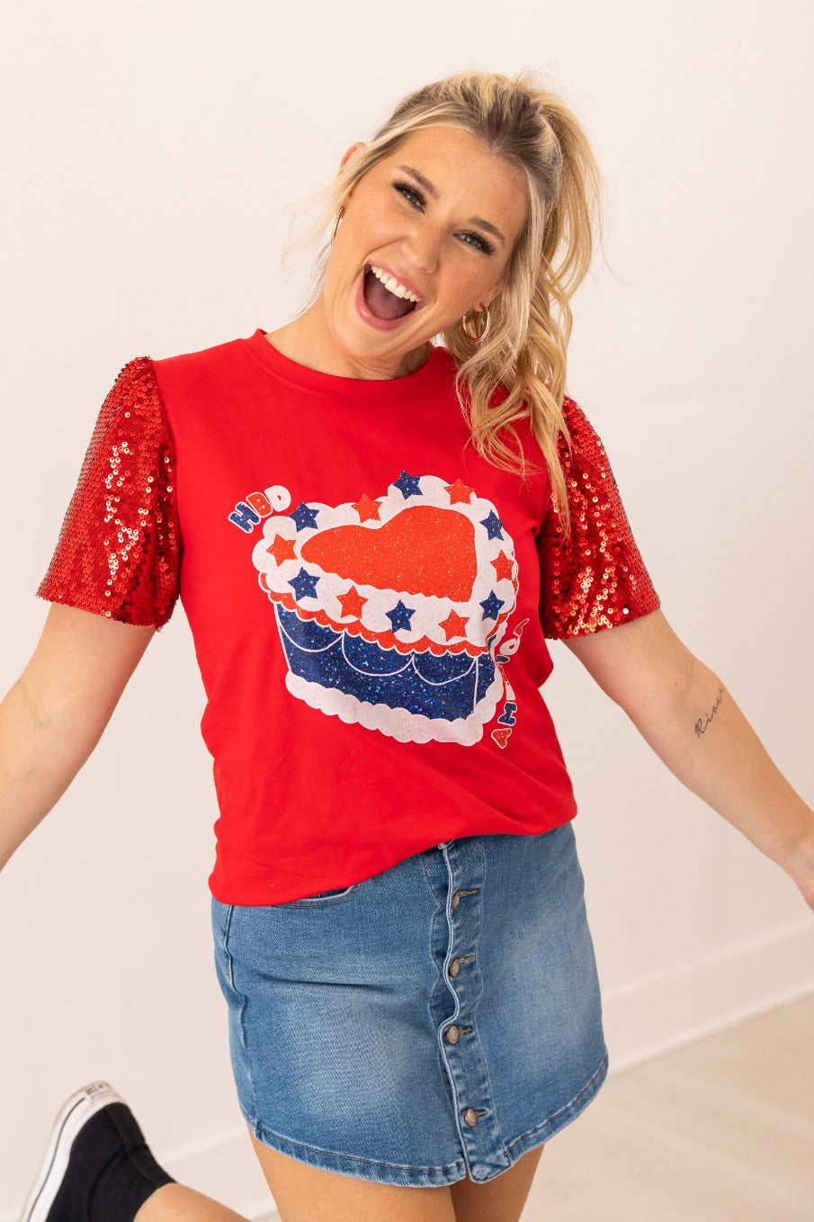 HBD American on Princess Top, Red