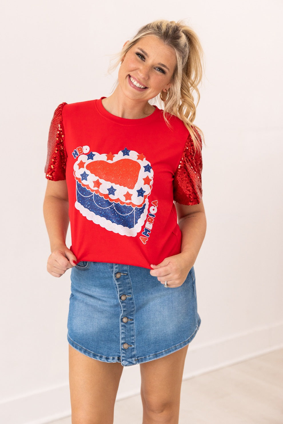 HBD American on Princess Top, Red