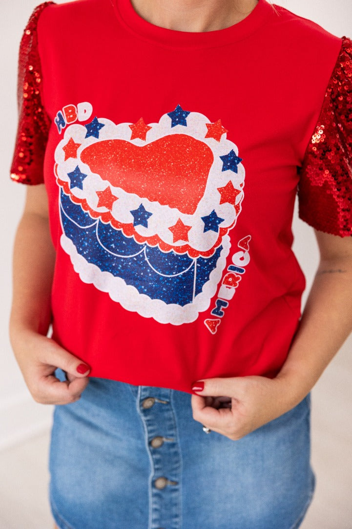 HBD American on Princess Top, Red