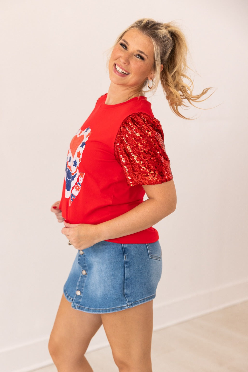 HBD American on Princess Top, Red