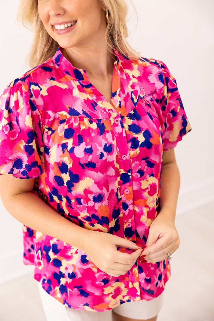 Pink & Purple Leopard Button-Up Blouse