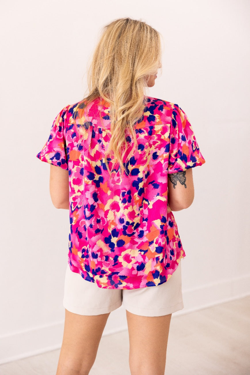Pink & Purple Leopard Button-Up Blouse