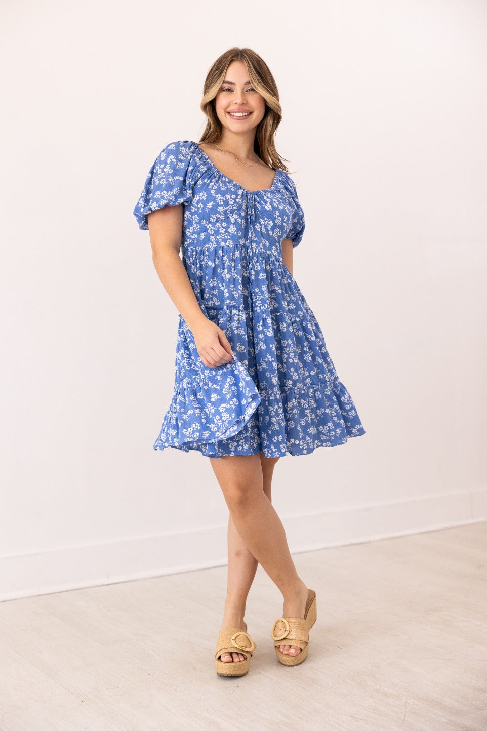 Blue Floral Babydoll Dress