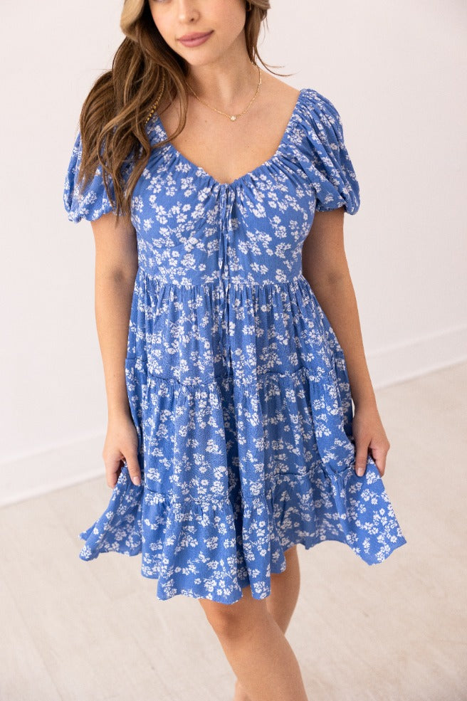 Blue Floral Babydoll Dress