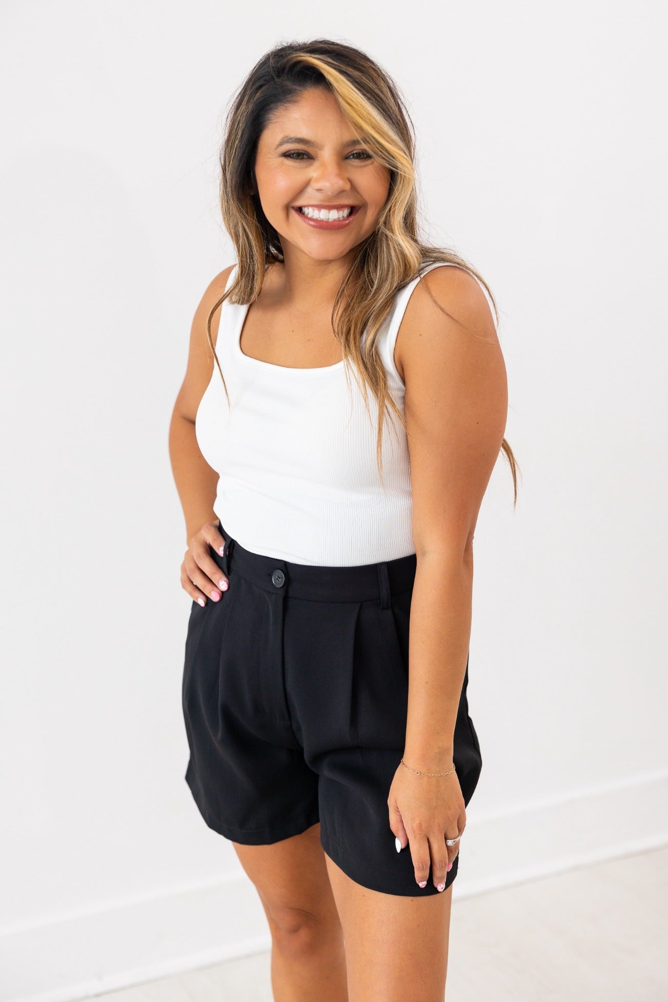 Bella Square Neck Rib Knit Tank Top, White