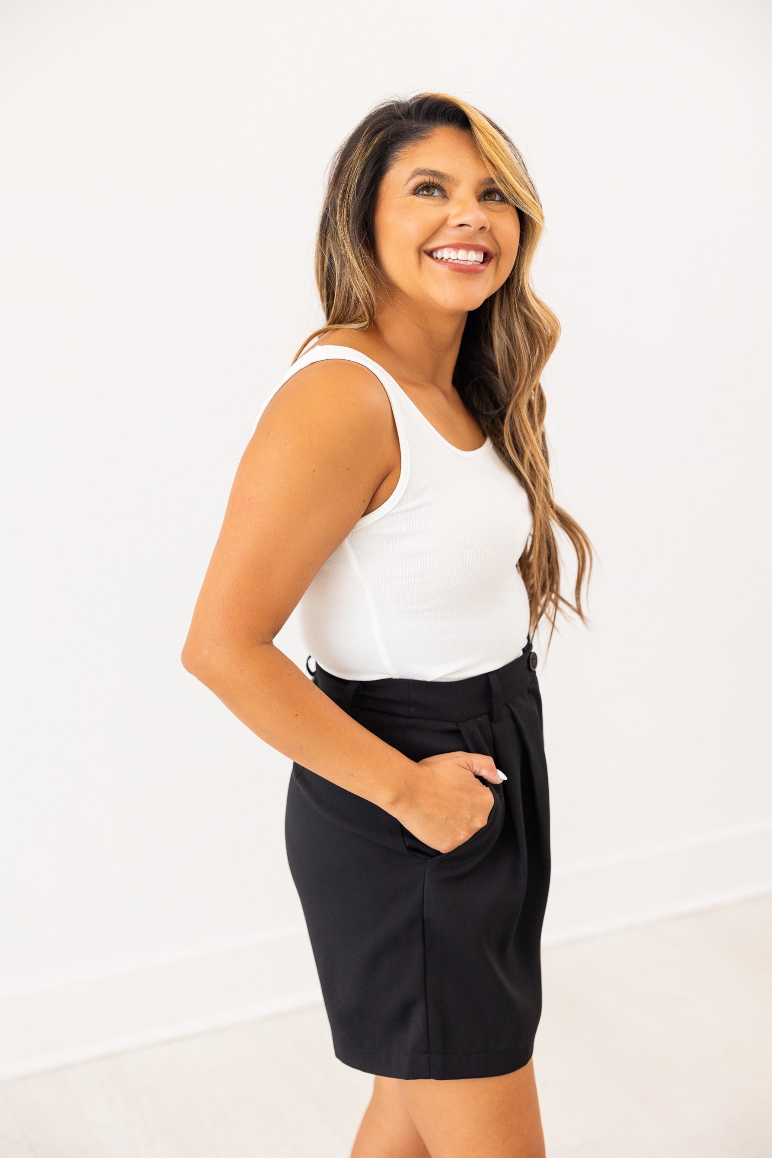 Bella Square Neck Rib Knit Tank Top, White