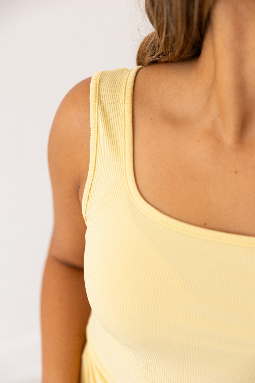 Bella Square Neck Rib Knit Tank Top, Yellow